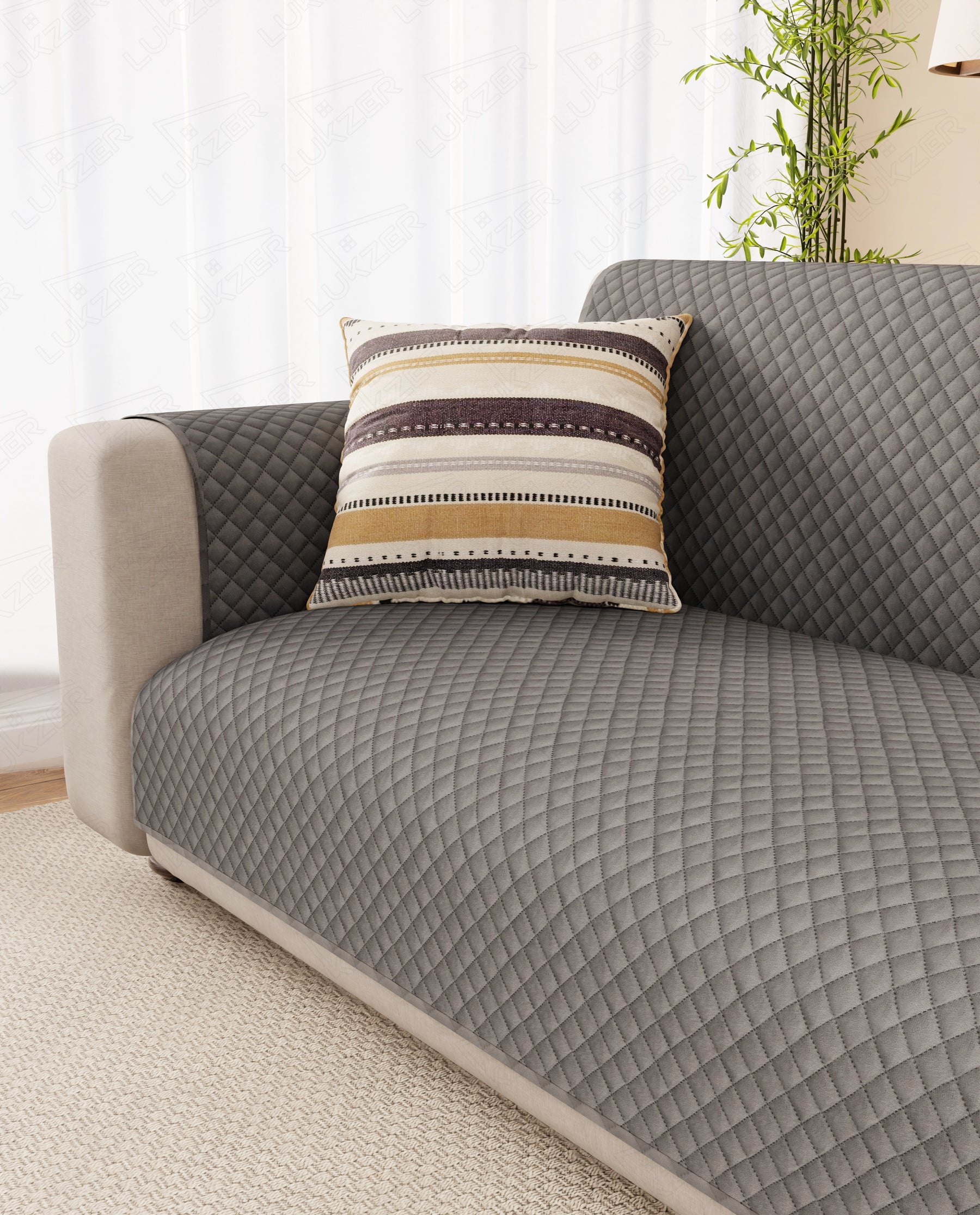 Lukzer Quilted Velvet Sofa Mat Silver Dust (SC-196-01)