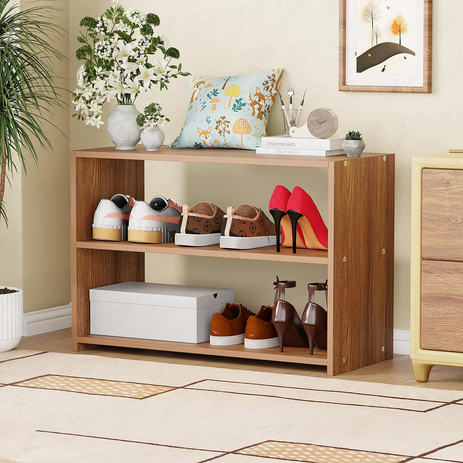 Lukzer 3-Tier Engineered Wood Shoe Storage Shelf (SR-004/Oak Brown)
