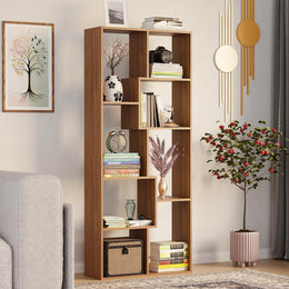 Lukzer 8 Shelves Modern Engineered Wood Book Shelf with Storage Display Rack (MR-004/Oak Brown)