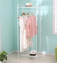 Lukzer Space-Saving Garment Stand with Shelves – Durable Metal Frame (Black/White, 163x60x35cm)