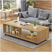 Lukzer Engineered Wood Center Table with Wheels Open Storage Desk (CT-003/Light Oak)