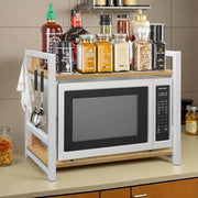 Lukzer Multi-Purpose Kitchen Rack – 2 Layer, MKR-002 (Metal Frame & Engineered Wood, White Frame/Oak Brown Board, Black Frame/Oak Brown Board)