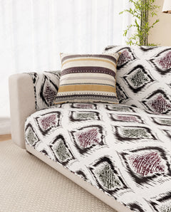 Lukzer Quilted Reversible Ikat Rose Sofa Mat with WaveEdge Ultrasonic Cut (WITH BACK & HAND REST) - SC-203-01WB