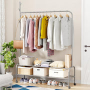 Lukzer Single Pole Portable Metal Garment Rack with 2 Bottom Shelves (MGR-008/Grey)