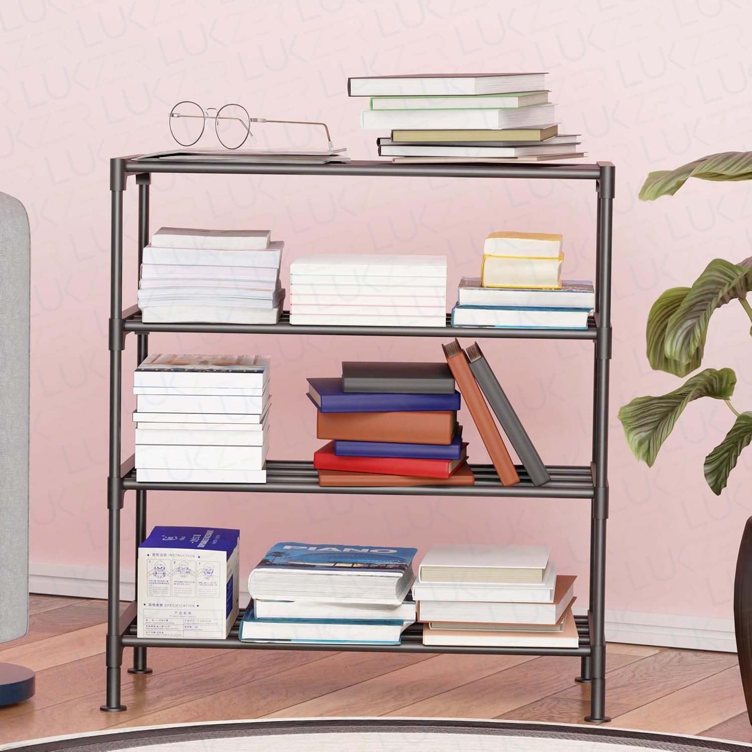 Lukzer Easy DIY Metal & Plastic Bookshelf/Storage Organizer – Black & Silver (3/4/5/6 Layers)