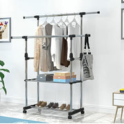 Lukzer Premium Stainless Steel Cloth Drying Stand – Double Rod & 2 Bottom Shelves