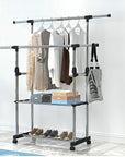 Premium Double Rod Cloth Drying Stand with 2 Bottom Shelf | (Stainless Steel & Plastic)