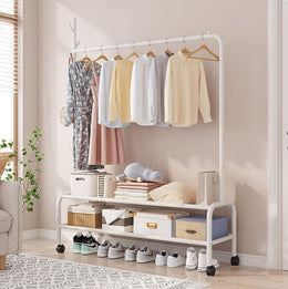 Lukzer Single Pole Portable Metal Garment Rack with 2 Bottom Shelves (MGR-008/White)