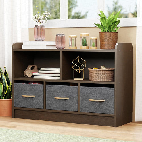 Lukzer 2-Layer Engineered Wood 3 Drawers Bookshelf & Storage Organizer (MR-025/Wenge)