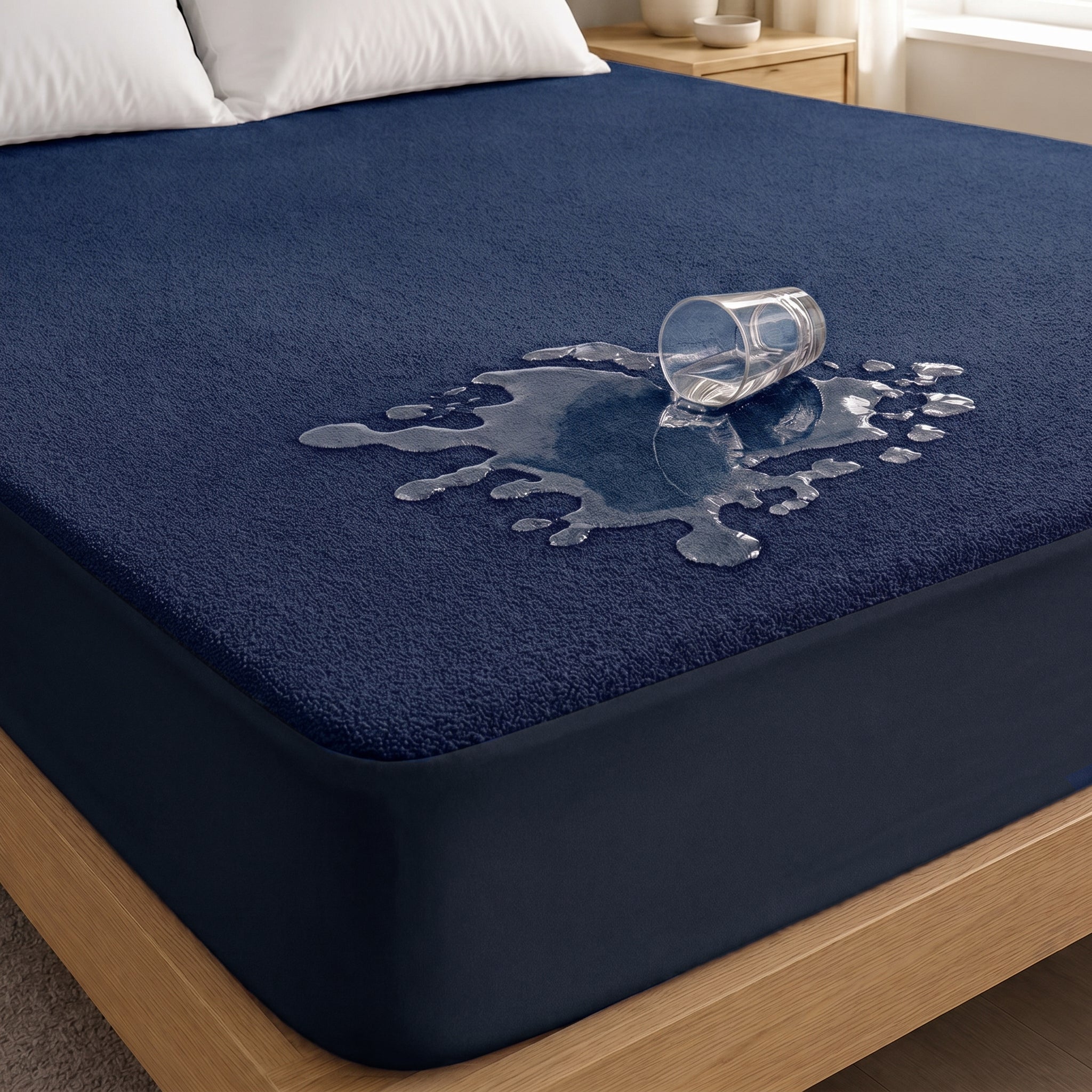 Lukzer Terry Cotton Waterproof Mattress Protector  Blue (MTP-BL-001)
