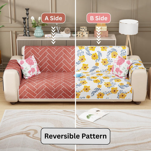 Lukzer Quilted Reversible Sofa Cover Mat with Arms | Polyester Blend 350 GSM Full Coverage & Back Belt for Stability | Washable Furniture Protector.