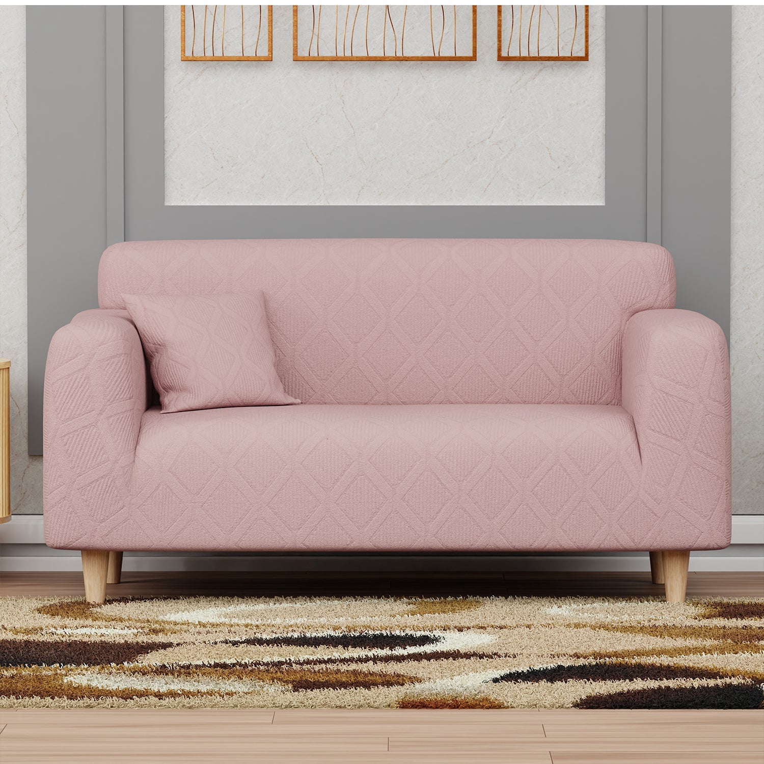 Jacquard Sofa Cover (Pastel Deep Maroon Diamond Pattern)