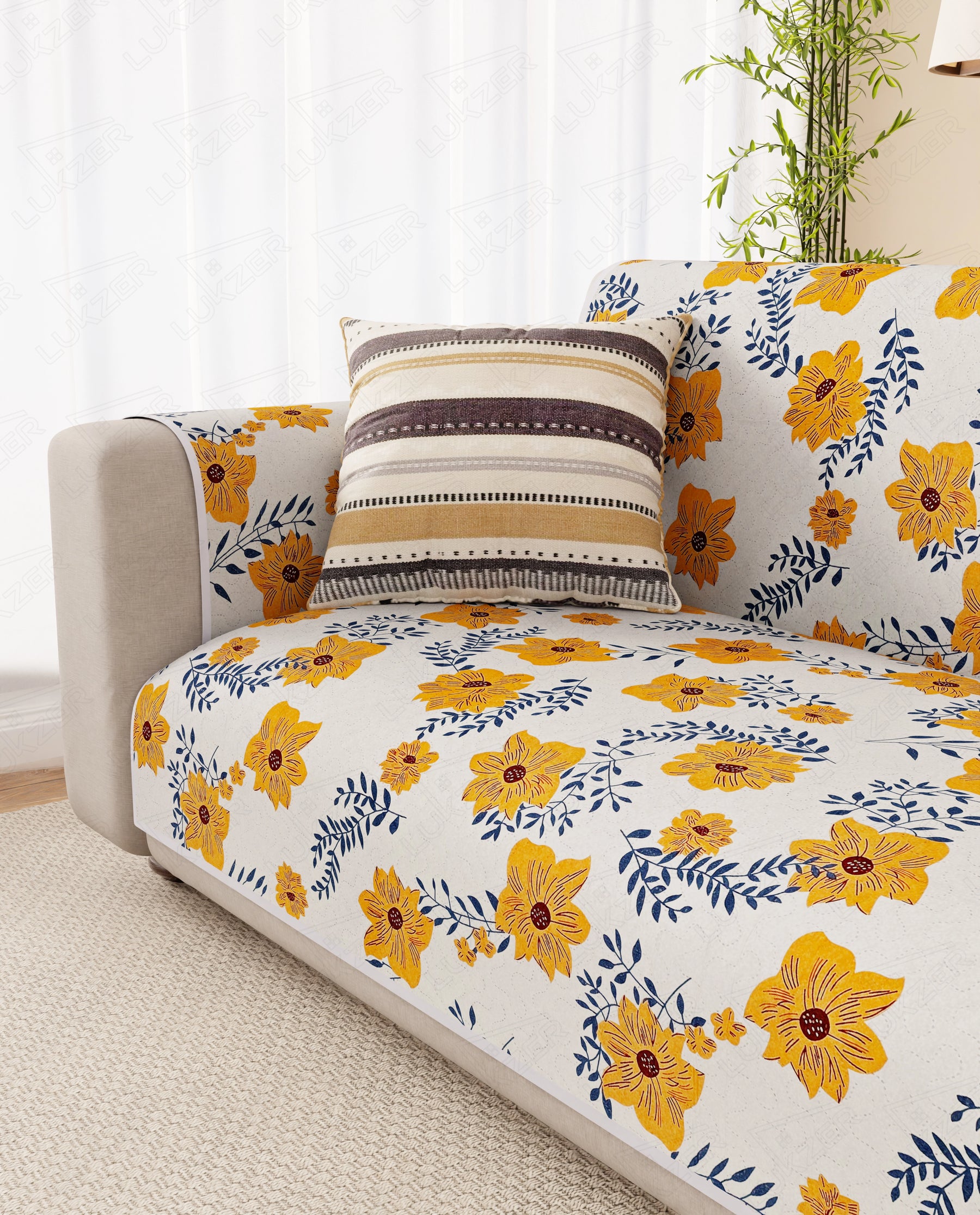 Lukzer Reversible Quilted Sofa Mat with Arms Brick Bloom (SC-201-01)