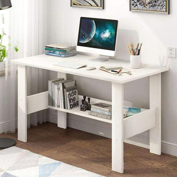 Lukzer Modern Computer Desk with Bookshelf Study Table Made with Engineered Wood (ST-005/White)