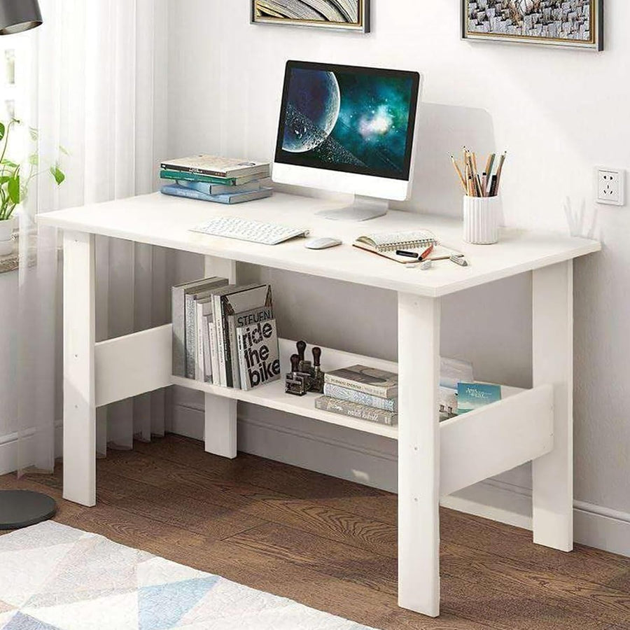 Lukzer Modern Computer Desk with Bookshelf Study Table Made with Engineered Wood (ST-005/White)