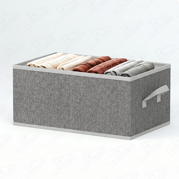Lukzer 1Pc Grey Foldable Clothes Organiser Storage Box (Jute)