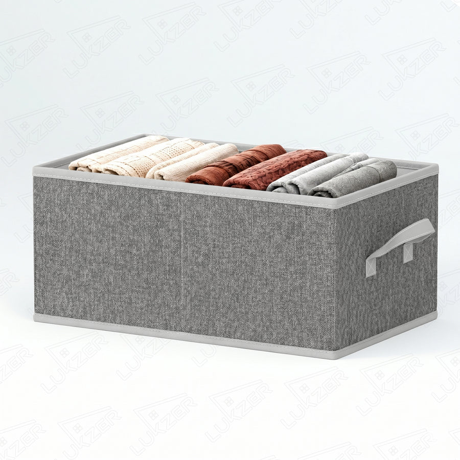Lukzer 1Pc Grey Foldable Clothes Organiser Storage Box (Jute)