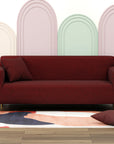 Jacquard Sofa Cover (Pastel Deep Maroon Abstract Design)