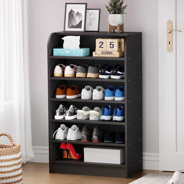 Lukzer Heavy-Duty 6 Layer Open Shoe Organizer Rack Stand (SR-005/Black)