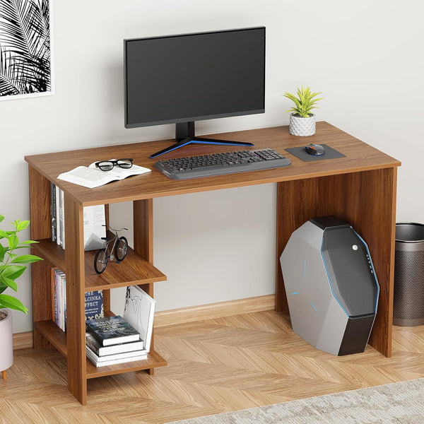 Lukzer Engineered Wood Study & Computer Table Office Desk with Bookshelf (ST-007/ Oak Brown)