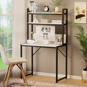 Lukzer 3-Layer Metal & Wooden Computer Desk & Study Table with Bookshelf (MST-006/White)