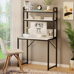 Lukzer 3-Layer Metal & Wooden Computer Desk & Study Table with Bookshelf (MST-006/White)