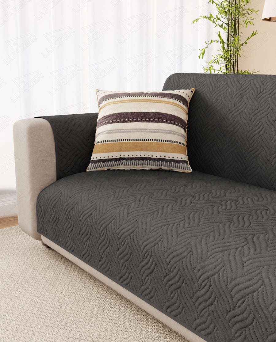 Lukzer Reversible Quilted Sofa Mat with Arms Aqua Weave Grey (SC-217-01)