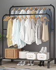 Lukzer Heavy-Duty Double Garment Rack with Bottom Storage – (MGS-002)(White, Gold, Black, Rose Gold, Silver)