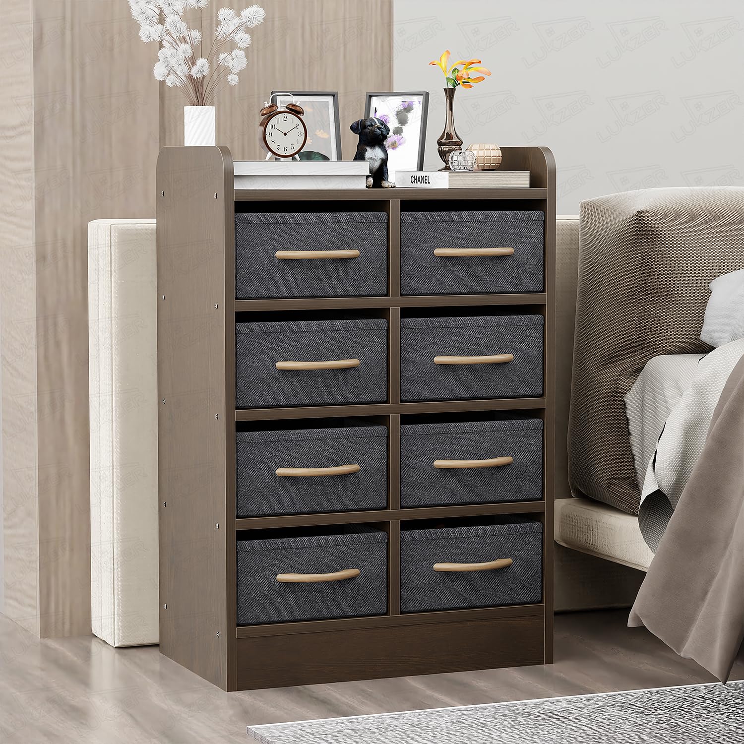 Lukzer 8 Drawer Engineered Wood Storage Organizer Cabinet with Fabric Bins (MR-028/Wenge)