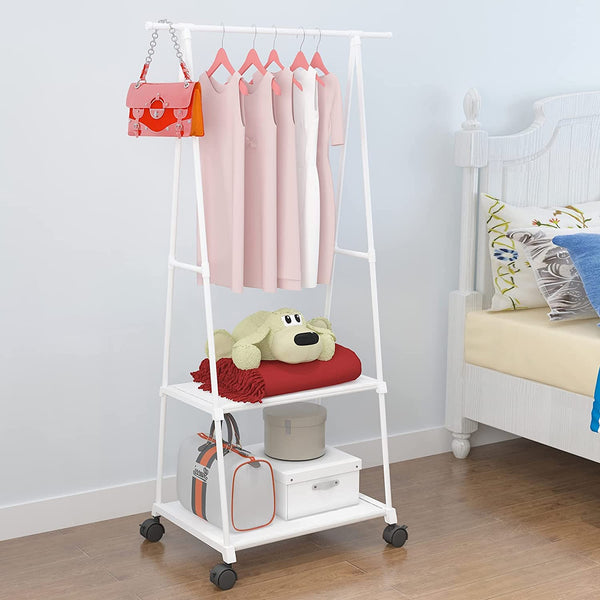 Lukzer A- Shape Metal Multipurpose Garment Rack with 2 Bottom Shelves White