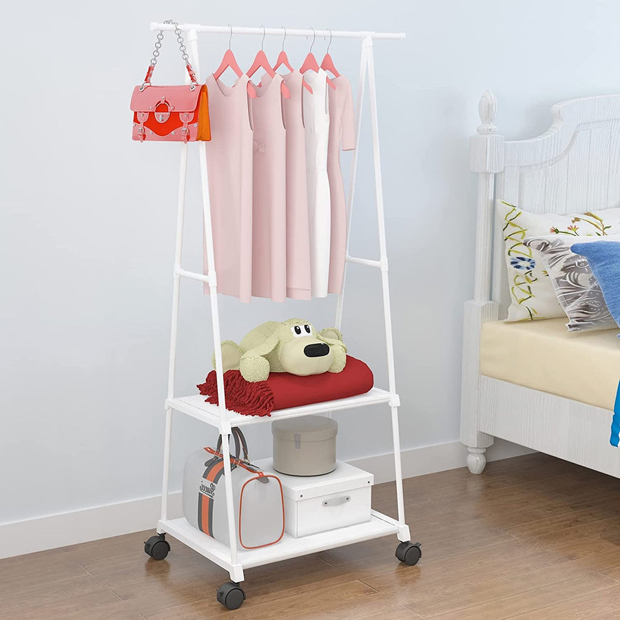 Lukzer A- Shape Metal Multipurpose Garment Rack with 2 Bottom Shelves White