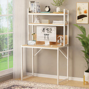 Lukzer 3-Layer Metal & Wooden Computer Desk & Study Table with Bookshelf (MST-006/Oak Light)