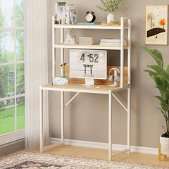 Lukzer 3-Layer Metal & Wooden Computer Desk & Study Table with Bookshelf (MST-006/Oak Light)
