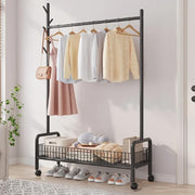 Lukzer Heavy-Duty Portable Metal Clothes Rack with Single Rod & Bottom Shelf (MGR-001/Black)
