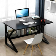 Lukzer Modern Engineered Wood Computer Desk with Bookshelf Black Top & Black Frame (MST-001)