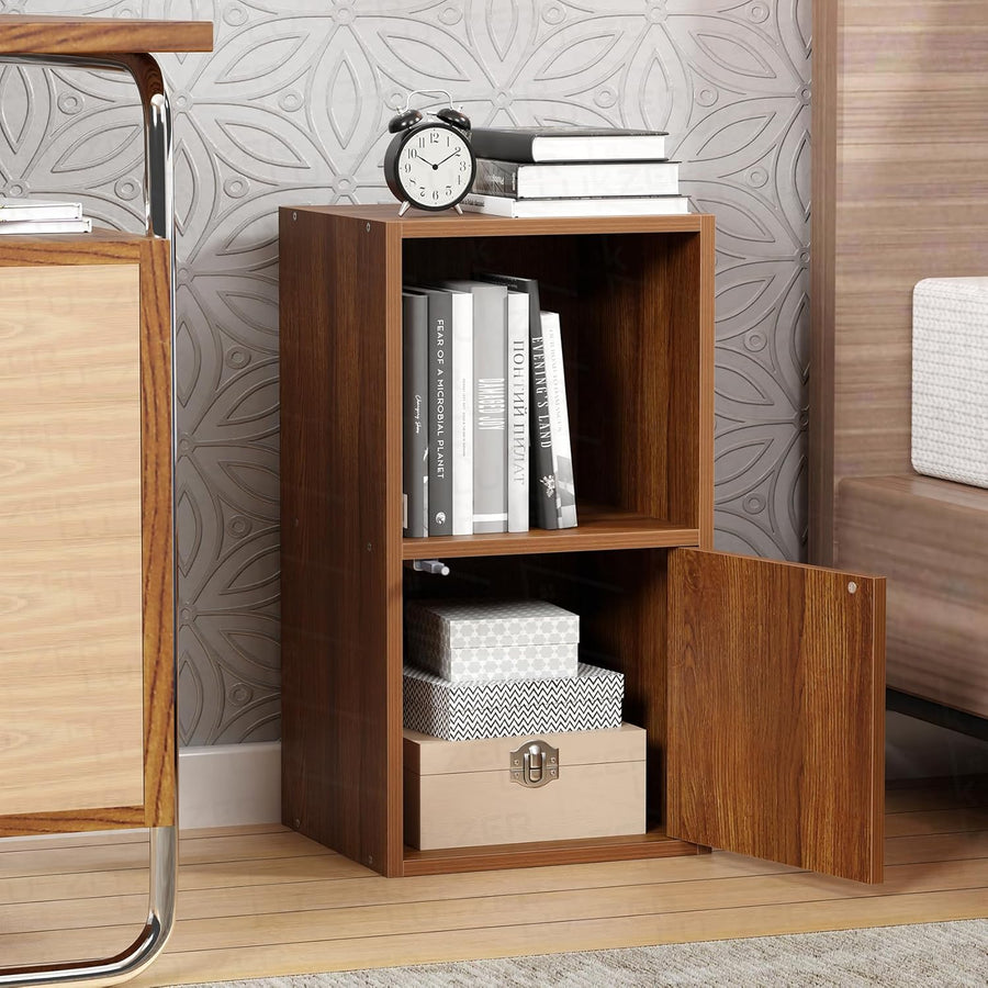 Lukzer Engineered Wood 2 Layer Storage Cabinet with Open Display Rack (MR-021/Oak Brown)