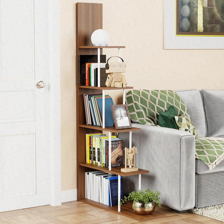 Lukzer 5-Tier L-Shaped Modern Step Design Storage & Display Unit (MRM-015/Oak Brown)