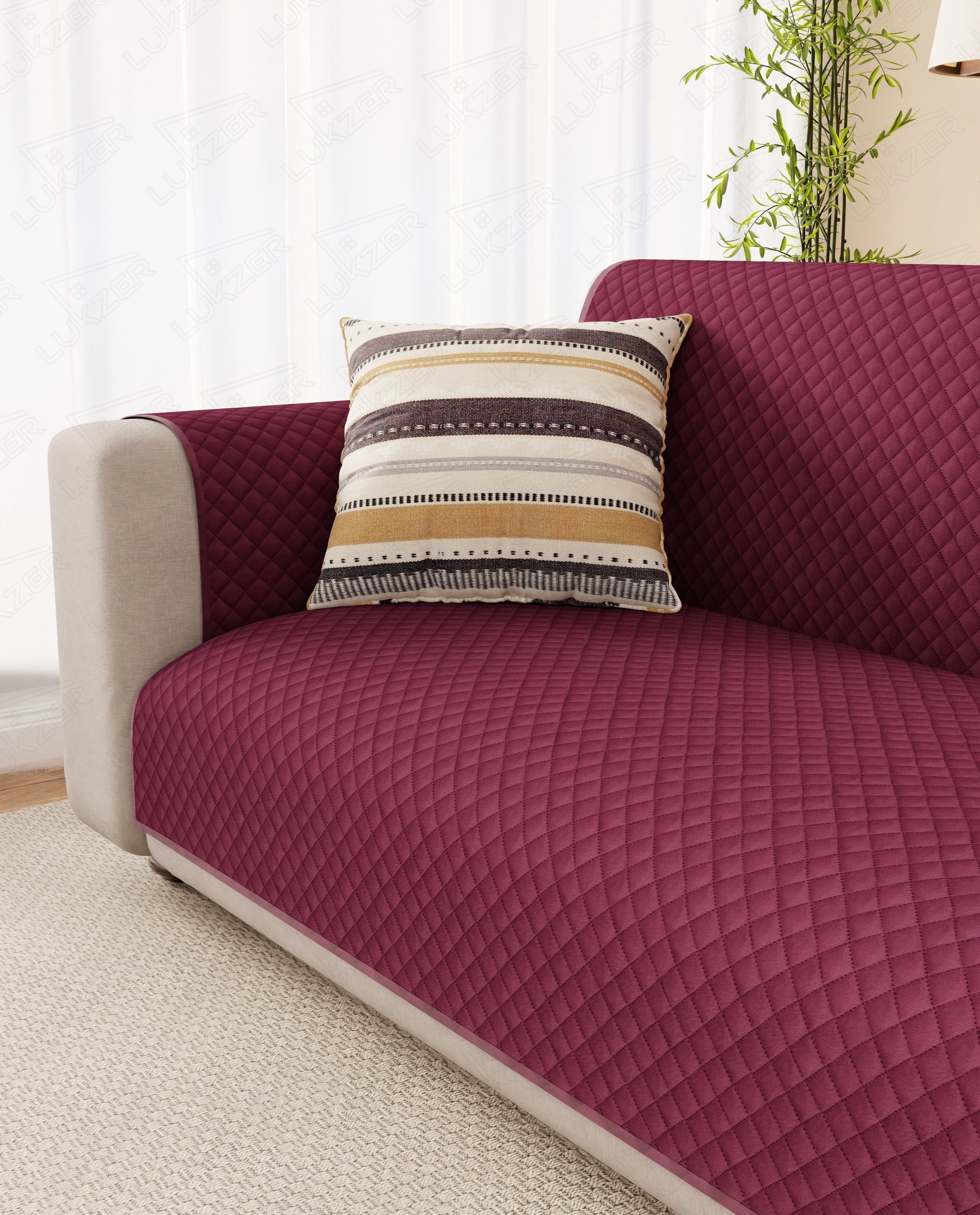 Lukzer Quilted Velvet Sofa Mat  Red Raspberry (SC-198-01)