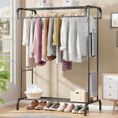 Lukzer Multifunctional Metal Garment Stand with Bottom Shelf (MGS-004/Black)
