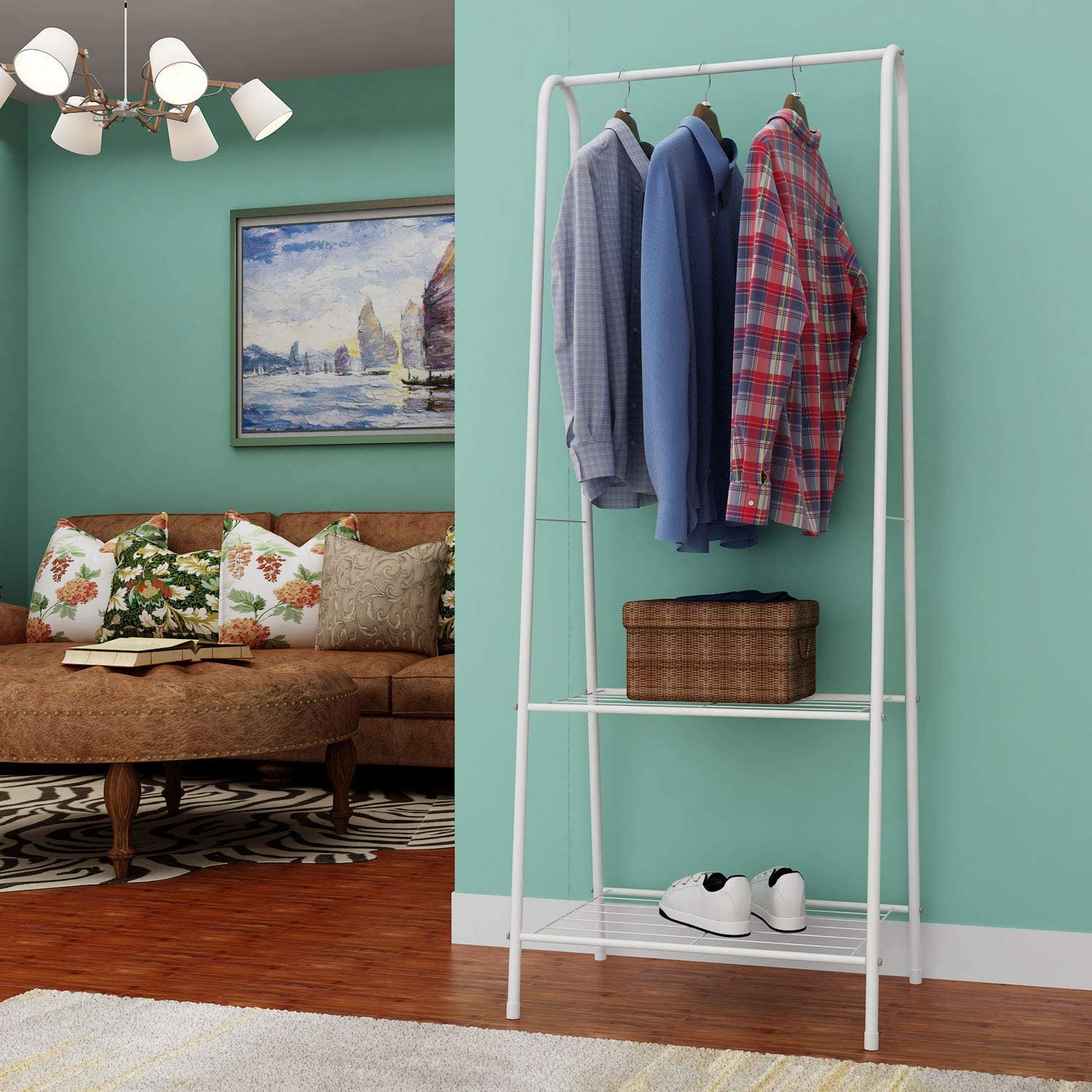 Garment Stand with 2 Bottom Shelves (A-Shape/Metal)