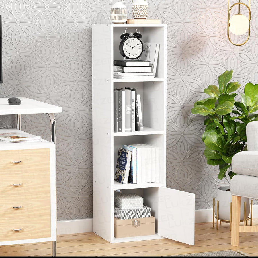 Lukzer 4 Layer Engineered Wood Storage Cabinet with Open Display Rack (MR-023/White)
