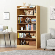 Lukzer 6-Layer Engineered Wood Bookshelf & Open Display Rack – Multi-Purpose Organizer (White, Light Oak & Oak Brown) | MR-007, 136x24x71cm