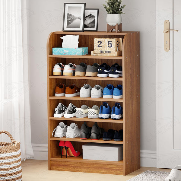 Lukzer Heavy-Duty 6 Layer Open Shoe Organizer Rack Stand (SR-005/Oak Brown)
