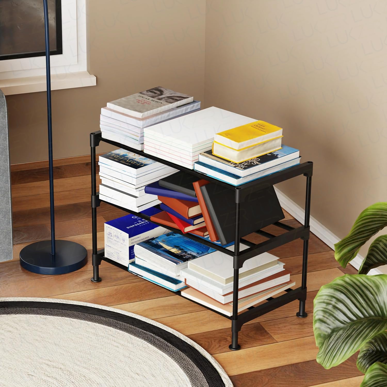 Lukzer Easy DIY Metal & Plastic Bookshelf/Storage Organizer – Black & Silver (3/4/5/6 Layers)