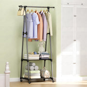 Lukzer A-Shaped Metal Garment Stand with Dual Storage Shelves & Wheels (MGR-010/Grey)