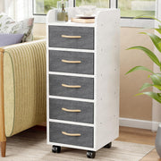 Lukzer 5-Drawer Engineered Wood Storage Cabinet with Fabric Bins & Wheels (MR-027/White)