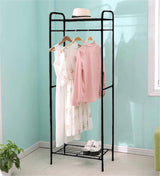 Lukzer Space-Saving Garment Stand with Shelves – Durable Metal Frame (Black/White, 163x60x35cm)