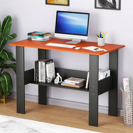 Lukzer Modern Desk with Bookshelf Study Table Made with Engineered Wood (ST-005/Charcoal Ember)