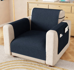 Lukzer Quilted Stipple Blue Sofa Cover Mat with Storage Side Pocket | 350 GSM Polyester Blend Full Coverage with Arms & Back Belt | Machine Washable Sofa Runner.