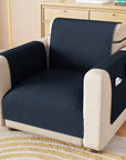 Lukzer Quilted Stipple Blue Sofa Cover Mat with Storage Side Pocket | 350 GSM Polyester Blend Full Coverage with Arms & Back Belt | Machine Washable Sofa Runner.